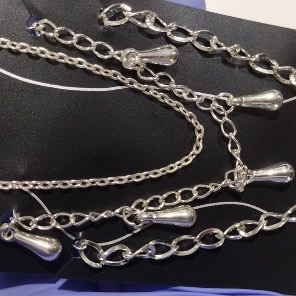 Silver Tone 3-Piece Anklet Set w/ Teardrop-shaped Charms – Trendy Summer Jewelry - Picture 7 of 7